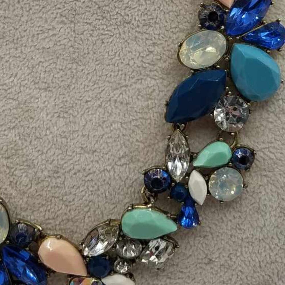 J Crew Shades of Blue Crystal Statement Necklace - Picture 8 of 12